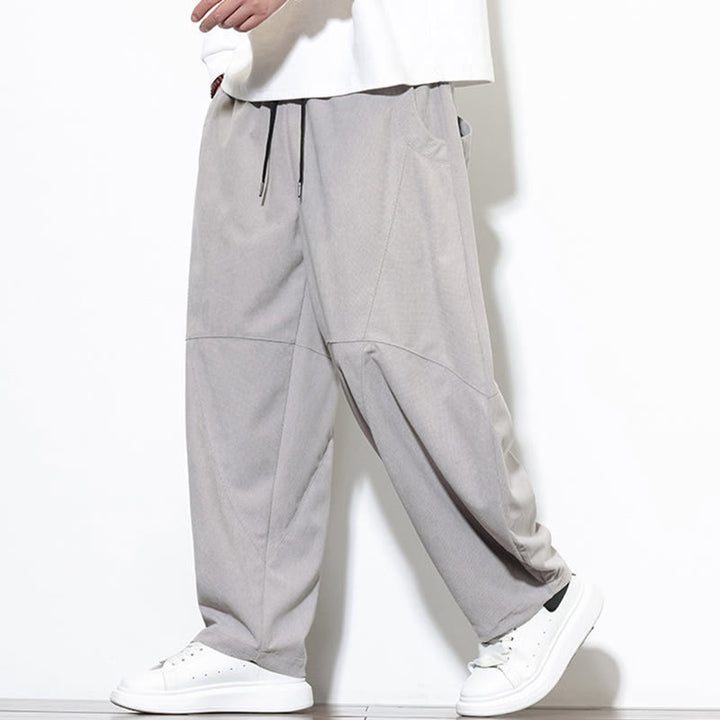 Buddha Stones Drawstring Solid Color Tapered Design Cotton Corduroy Men's Harem Pants With Pockets - image 10