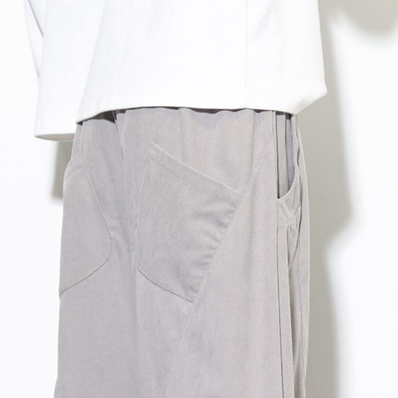 Buddha Stones Drawstring Solid Color Tapered Design Cotton Corduroy Men's Harem Pants With Pockets - image 17