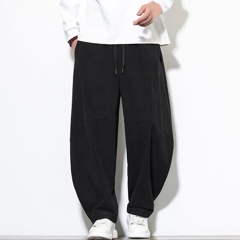 Buddha Stones Drawstring Solid Color Tapered Design Cotton Corduroy Men's Harem Pants With Pockets - image 21