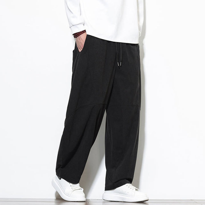 Buddha Stones Drawstring Solid Color Tapered Design Cotton Corduroy Men's Harem Pants With Pockets - image 26