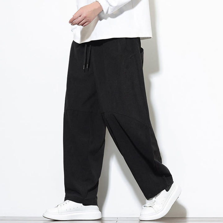 Buddha Stones Drawstring Solid Color Tapered Design Cotton Corduroy Men's Harem Pants With Pockets - image 27