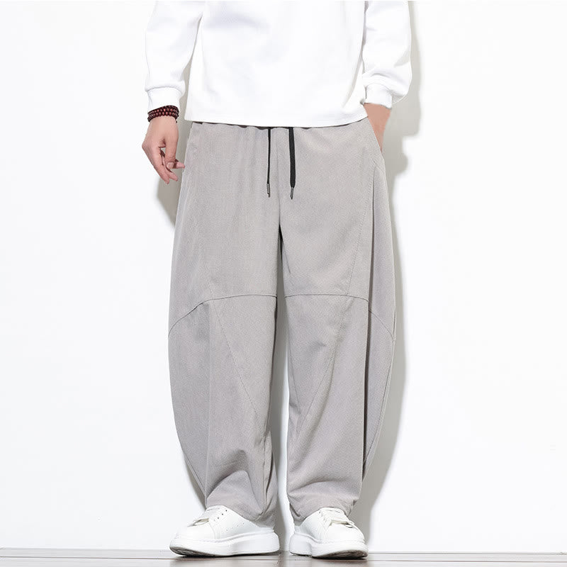 Buddha Stones Drawstring Solid Color Tapered Design Cotton Corduroy Men's Harem Pants With Pockets - LightGrey - US/UK/AU46，EU56 (5XL) - image 8