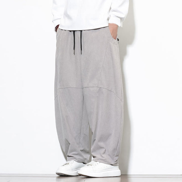 Buddha Stones Drawstring Solid Color Tapered Design Cotton Corduroy Men's Harem Pants With Pockets - image 13