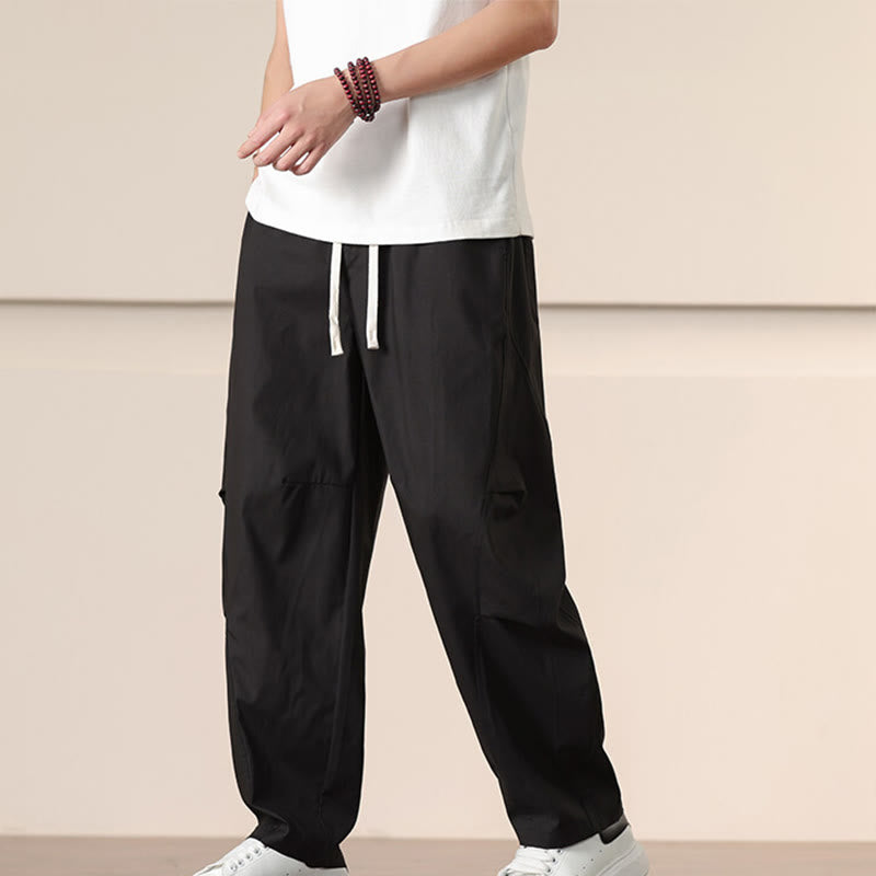 Buddha Stones Commute Spring Solid Color Drawstring Men's Harem Pants With Pockets - image 11