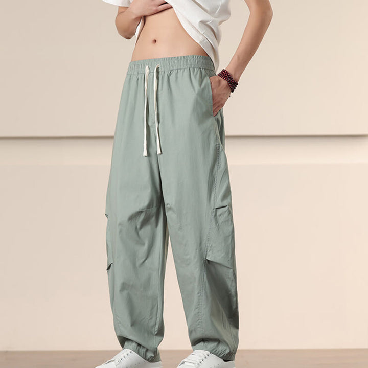 Buddha Stones Commute Spring Solid Color Drawstring Men's Harem Pants With Pockets - image 23