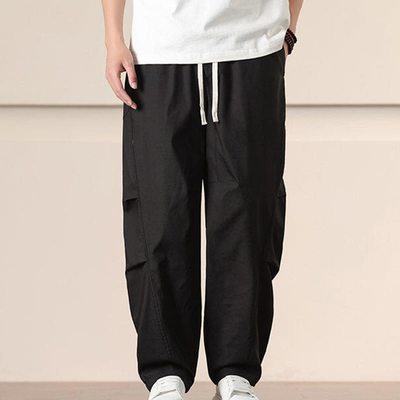 Buddha Stones Commute Spring Solid Color Drawstring Men's Harem Pants With Pockets - image 10