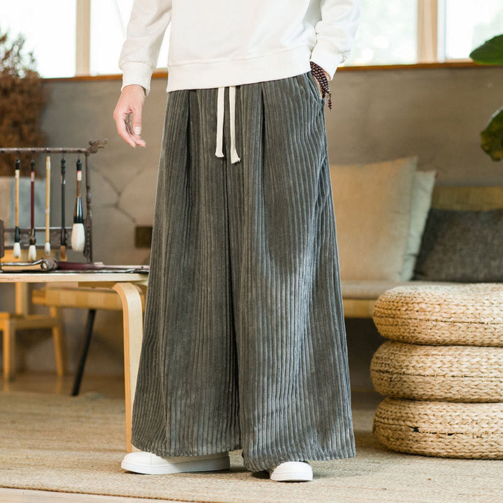 Buddha Stones Commute Plain Drawstring Men's Wide Leg Cotton Corduroy Pants With Pockets - SlateGray - US/UK/AU46，EU56 (5XL) - image 18
