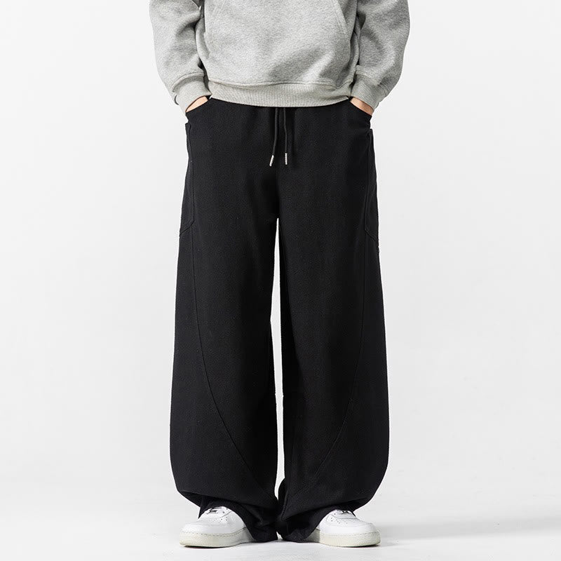 Buddha Stones Fall Pure Color Men's Wide Leg Cotton Drawstring Pants With Pockets - Black - US/UK/AU46，EU56 (5XL) - image 25