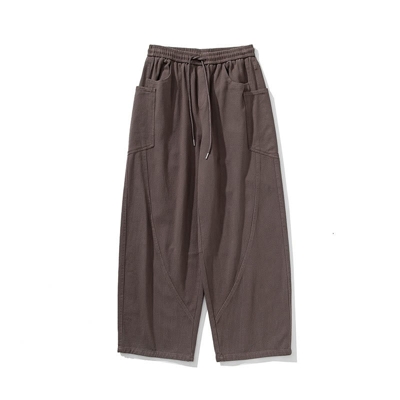 Buddha Stones Fall Pure Color Men's Wide Leg Cotton Drawstring Pants With Pockets - image 7