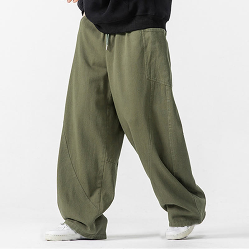 Buddha Stones Fall Pure Color Men's Wide Leg Cotton Drawstring Pants With Pockets - image 9