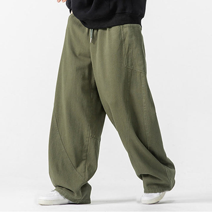 Buddha Stones Fall Pure Color Men's Wide Leg Cotton Drawstring Pants With Pockets - image 9