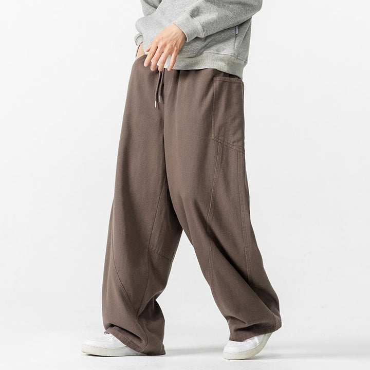 Buddha Stones Fall Pure Color Men's Wide Leg Cotton Drawstring Pants With Pockets - Sienna - US/UK/AU46，EU56 (5XL) - image 0