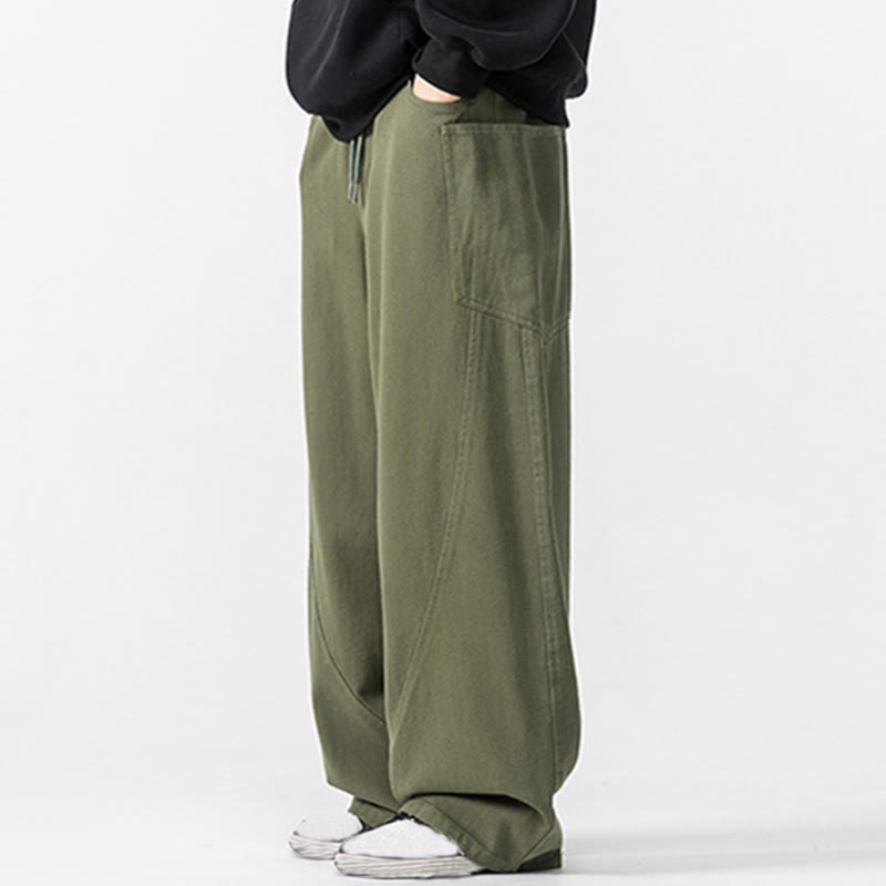 Buddha Stones Fall Pure Color Men's Wide Leg Cotton Drawstring Pants With Pockets - image 15
