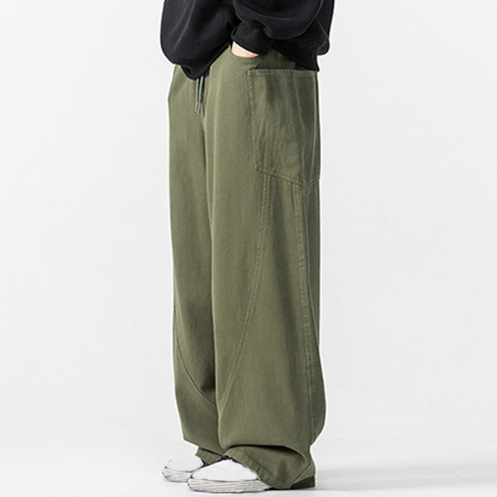 Buddha Stones Fall Pure Color Men's Wide Leg Cotton Drawstring Pants With Pockets - image 15