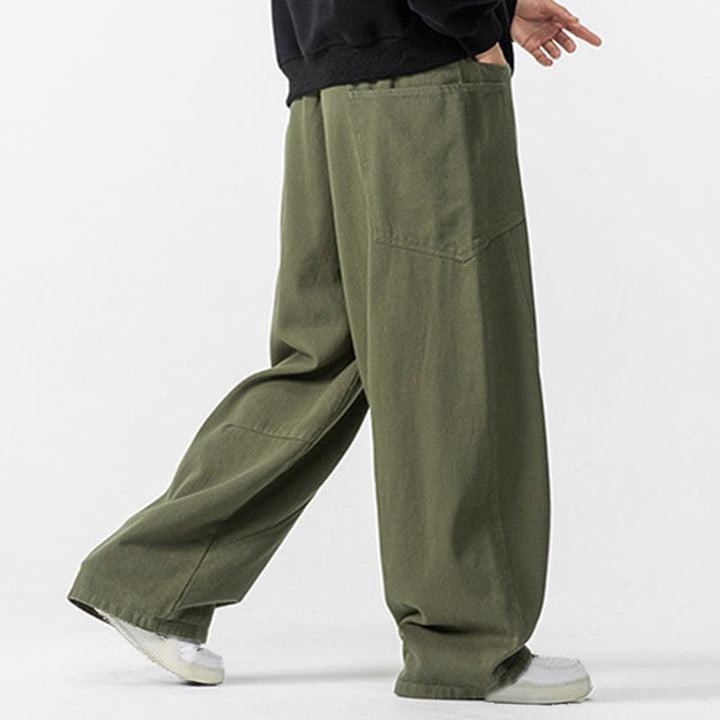 Buddha Stones Fall Pure Color Men's Wide Leg Cotton Drawstring Pants With Pockets - image 11