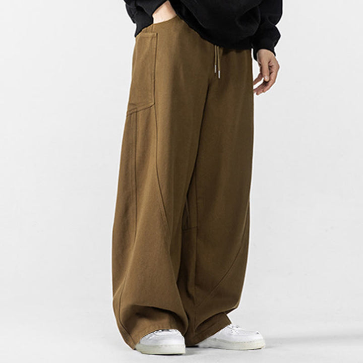 Buddha Stones Fall Pure Color Men's Wide Leg Cotton Drawstring Pants With Pockets - image 22