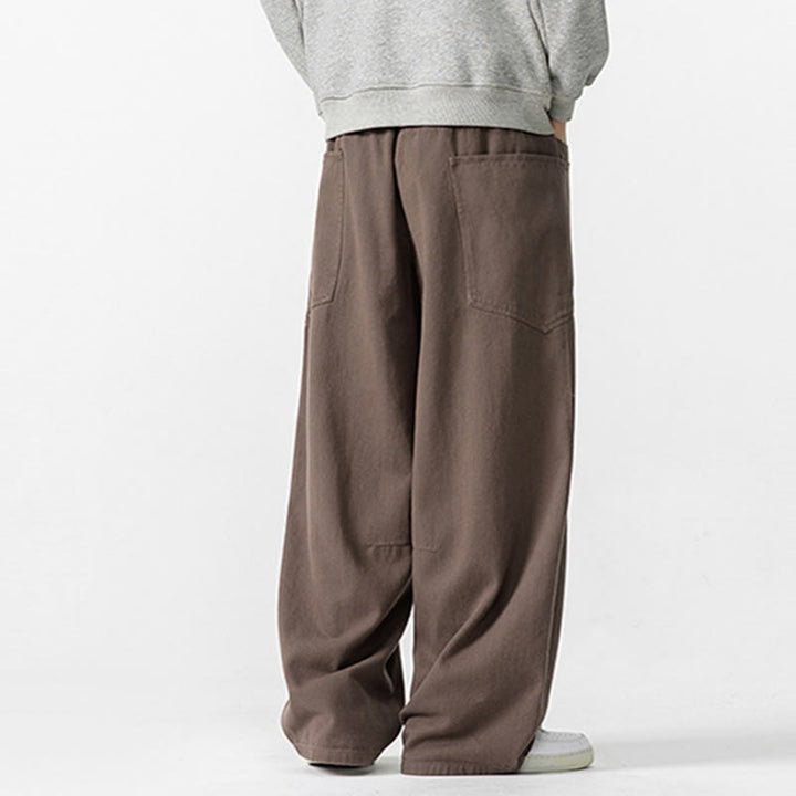 Buddha Stones Fall Pure Color Men's Wide Leg Cotton Drawstring Pants With Pockets - image 5