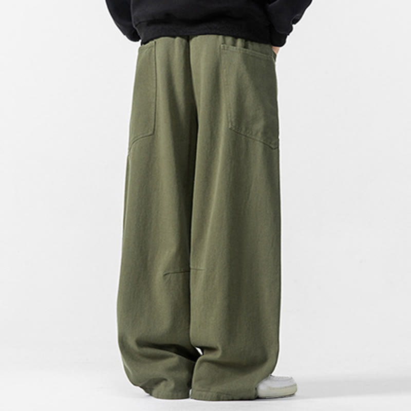Buddha Stones Fall Pure Color Men's Wide Leg Cotton Drawstring Pants With Pockets - image 10