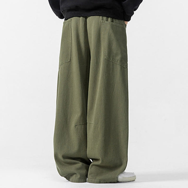 Buddha Stones Fall Pure Color Men's Wide Leg Cotton Drawstring Pants With Pockets - image 10