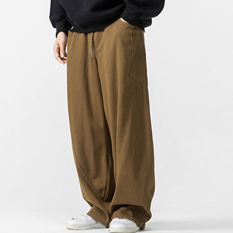 Buddha Stones Fall Pure Color Men's Wide Leg Cotton Drawstring Pants With Pockets - image 18