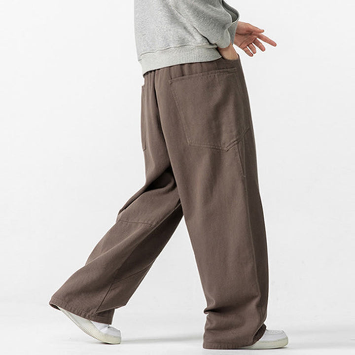 Buddha Stones Fall Pure Color Men's Wide Leg Cotton Drawstring Pants With Pockets - image 6