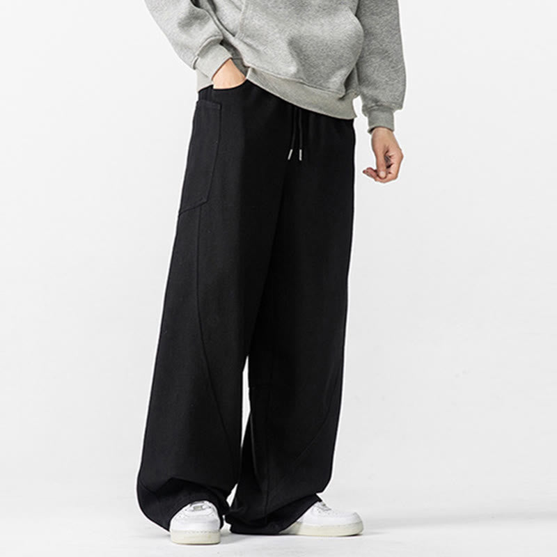 Buddha Stones Fall Pure Color Men's Wide Leg Cotton Drawstring Pants With Pockets - image 32