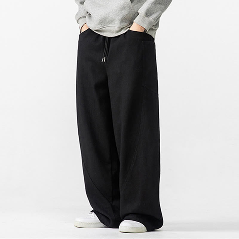 Buddha Stones Fall Pure Color Men's Wide Leg Cotton Drawstring Pants With Pockets - image 29