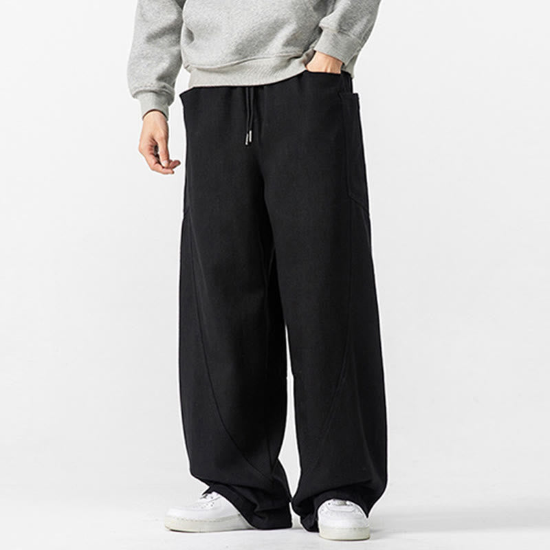 Buddha Stones Fall Pure Color Men's Wide Leg Cotton Drawstring Pants With Pockets - image 26