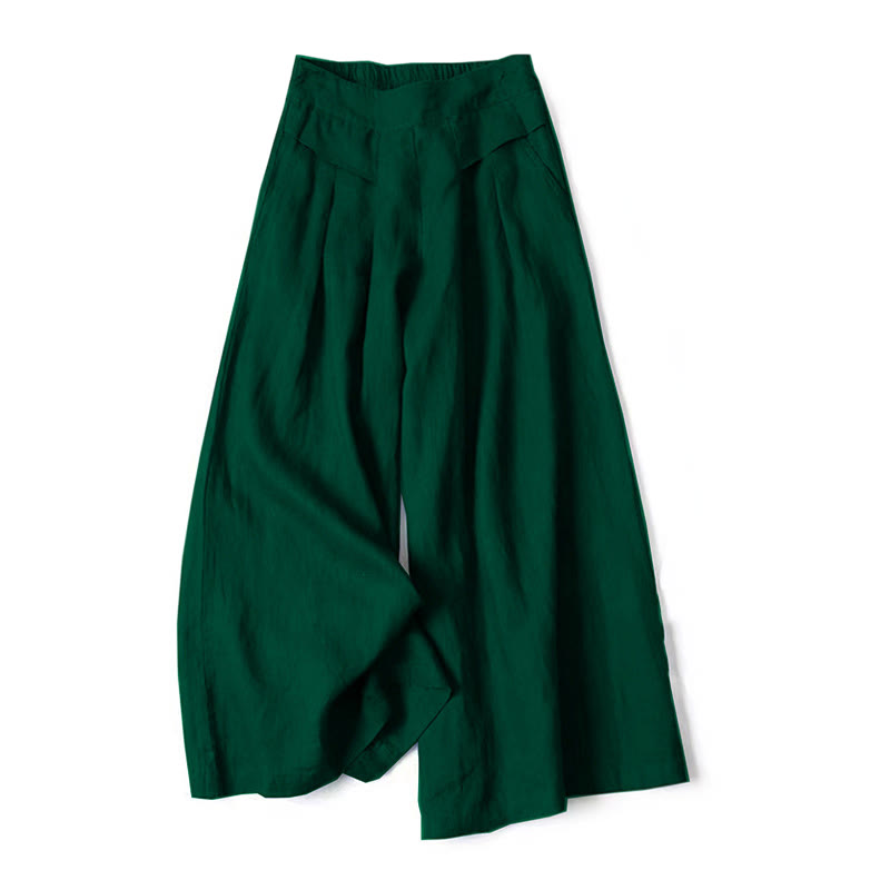 Buddha Stones Plain Color Cotton Linen High Waist Wide Leg Pants With Pockets - DarkGreen - US16，UK/AU20，EU48 (3XL) - image 19