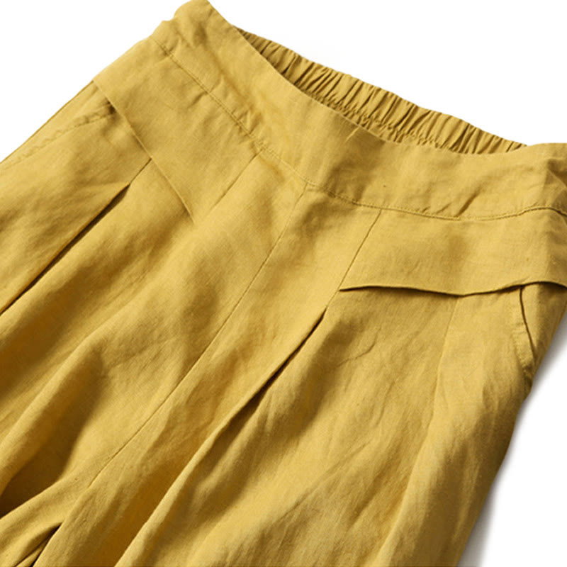 Buddha Stones Plain Color Cotton Linen High Waist Wide Leg Pants With Pockets - image 1