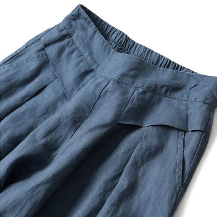Buddha Stones Plain Color Cotton Linen High Waist Wide Leg Pants With Pockets - image 6