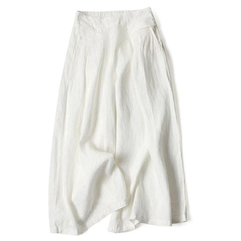Buddha Stones Plain Color Cotton Linen High Waist Wide Leg Pants With Pockets - White - US16，UK/AU20，EU48 (3XL) - image 24