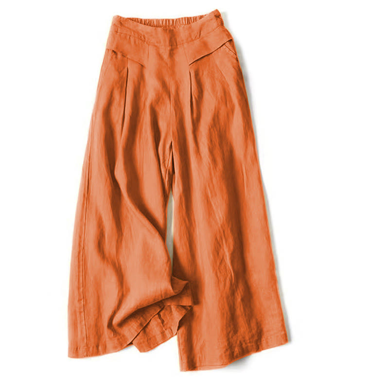 Buddha Stones Plain Color Cotton Linen High Waist Wide Leg Pants With Pockets - Orange - US16，UK/AU20，EU48 (3XL) - image 20