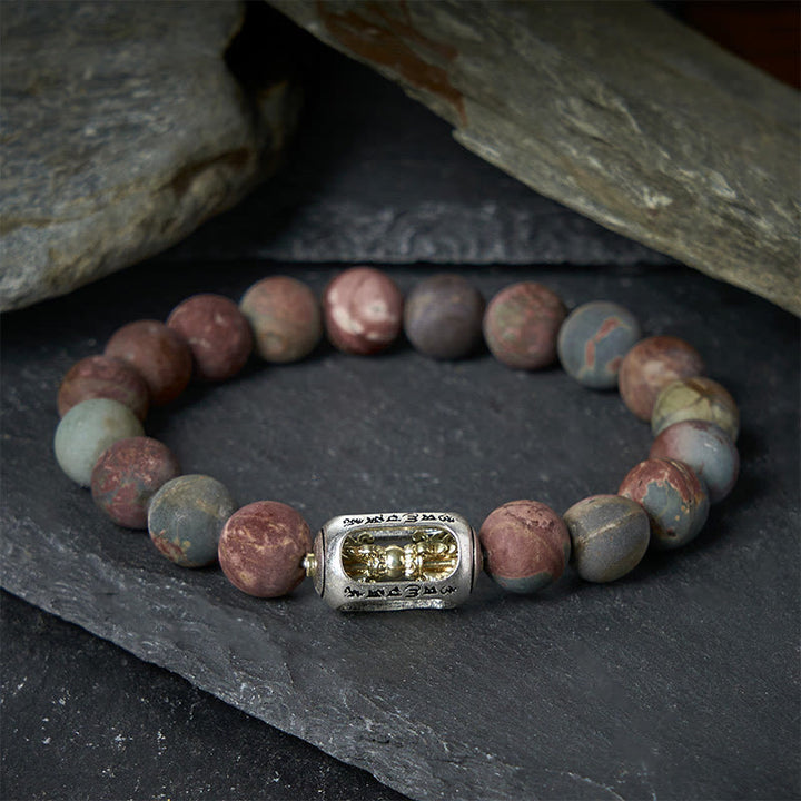 Buddha Stones Natural Picasso Jasper Om Mani Padme Hum Energy Bracelet - image 1
