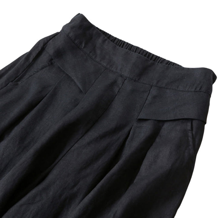 Buddha Stones Plain Color Cotton Linen High Waist Wide Leg Pants With Pockets - image 22