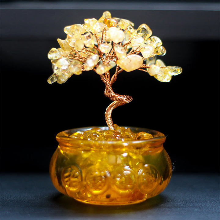 Buddha Stones Various Crystal Citrine Amethyst Pink Crystal Tree Prosperity Home Decoration - Citrine 6*10cm - image 0