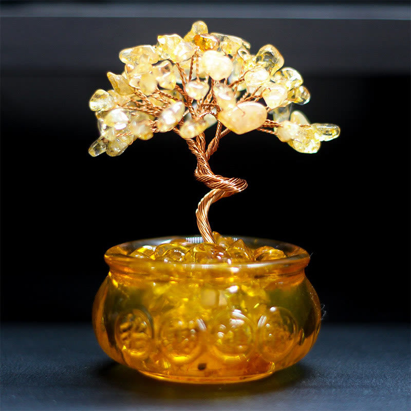 Buddha Stones Various Crystal Citrine Amethyst Pink Crystal Tree Prosperity Home Decoration - Citrine 6*10cm - image 0