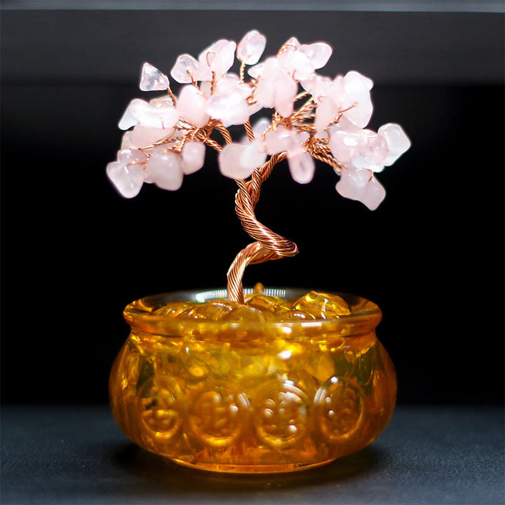 Buddha Stones Various Crystal Citrine Amethyst Pink Crystal Tree Prosperity Home Decoration - Pink Crystal 6*10cm - image 4