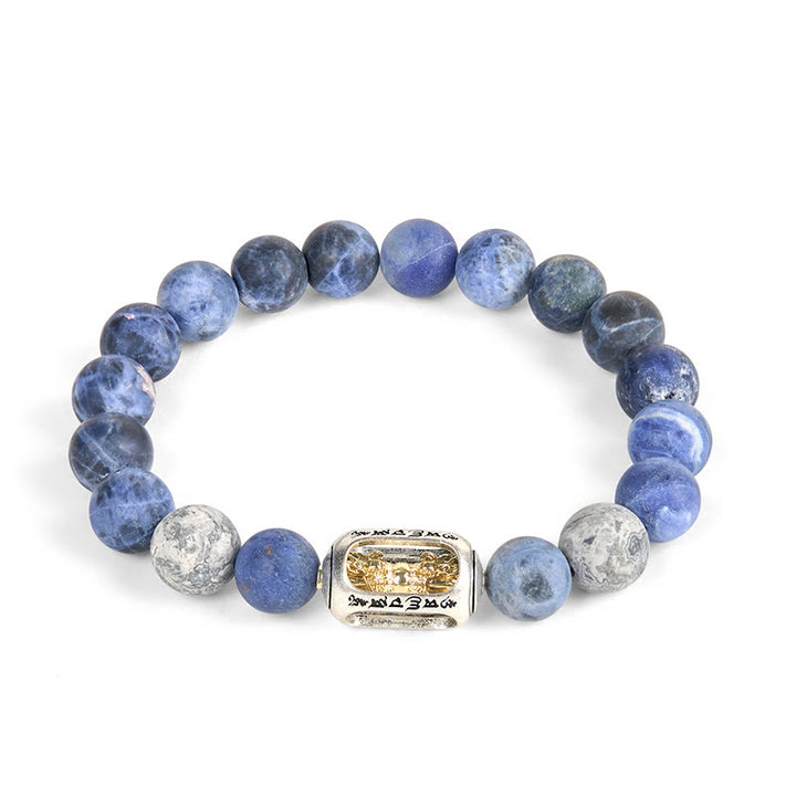 Buddha Stones Natural Sodalite Grey Jasper Om Mani Padme Hum Harmony Bracelet - image 4