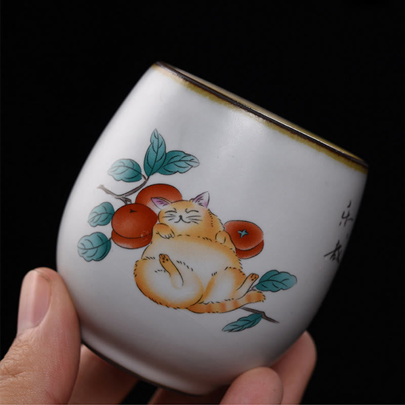 Buddha Stones Cute Lying Cat Branches Teacup Kung Fu Tea Cup With Gift Box - image 2