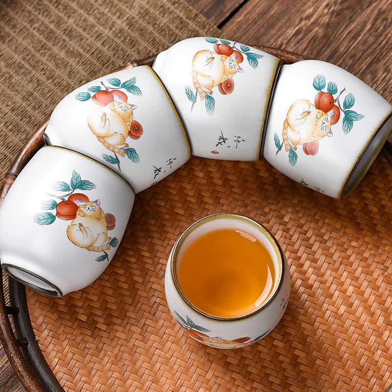 Buddha Stones Cute Lying Cat Branches Teacup Kung Fu Tea Cup - image 8