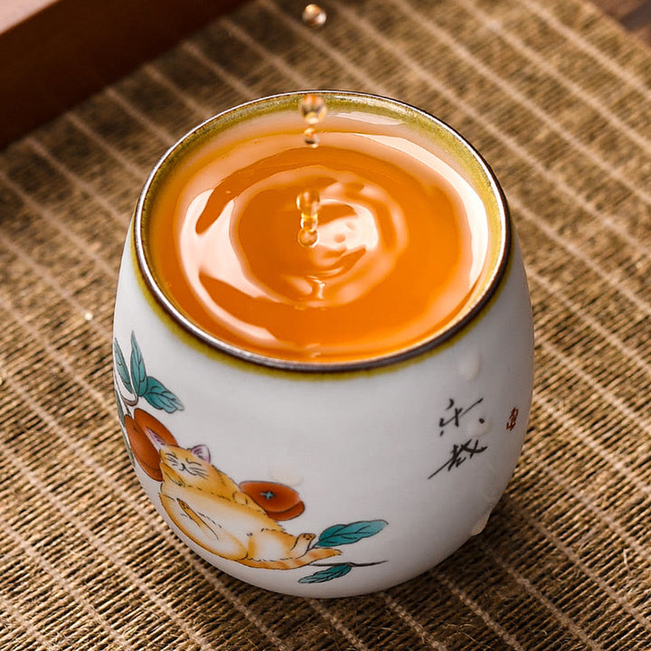 Buddha Stones Cute Lying Cat Branches Teacup Kung Fu Tea Cup With Gift Box - image 6