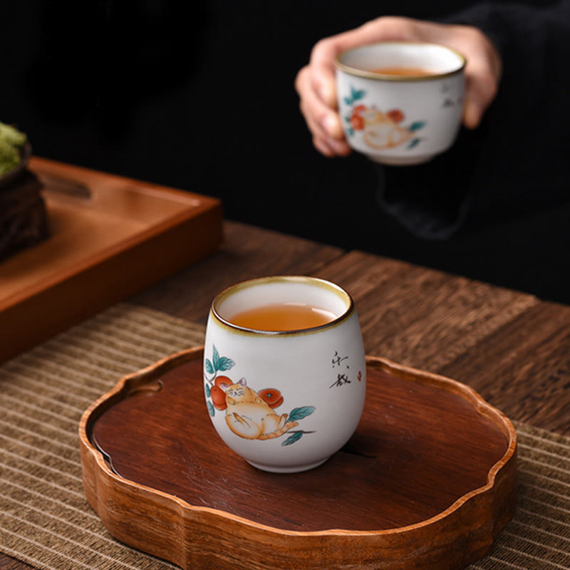 Buddha Stones Cute Lying Cat Branches Teacup Kung Fu Tea Cup With Gift Box - image 8
