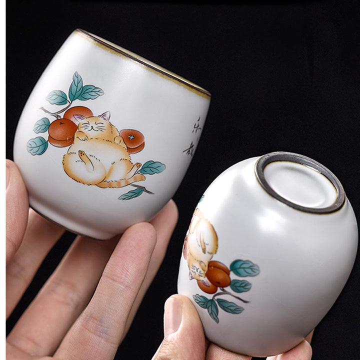 Buddha Stones Cute Lying Cat Branches Teacup Kung Fu Tea Cup - image 4