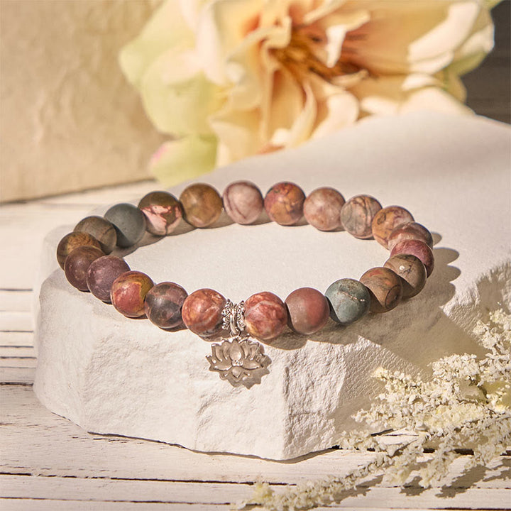 Buddha Stones 925 Sterling Silver Lotus Design Picasso Jasper Positive Bracelet - 20cm - image 0