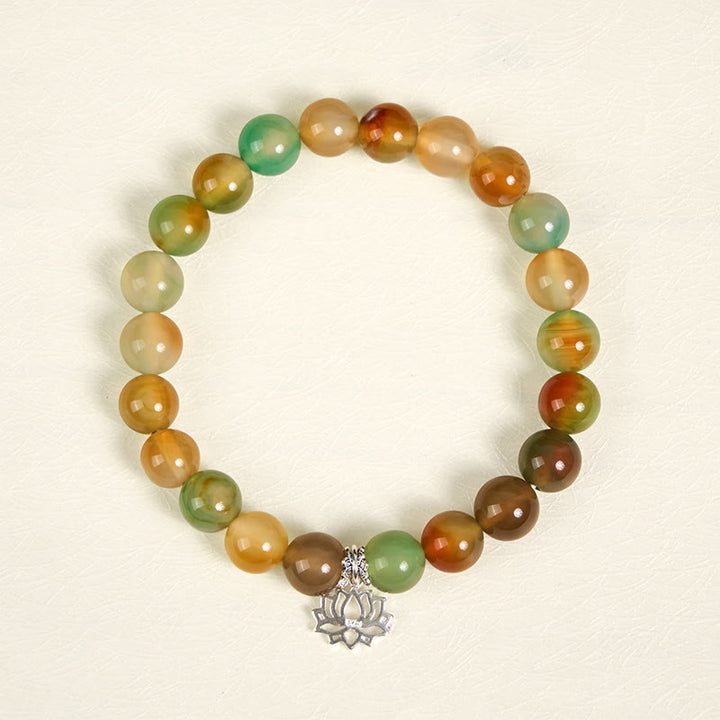 Buddha Stones 925 Sterling Silver Lotus Symbol Peacock Agate Courage Beads Bracelet - image 2