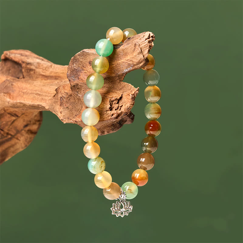 Buddha Stones 925 Sterling Silver Lotus Symbol Peacock Agate Courage Beads Bracelet - image 3