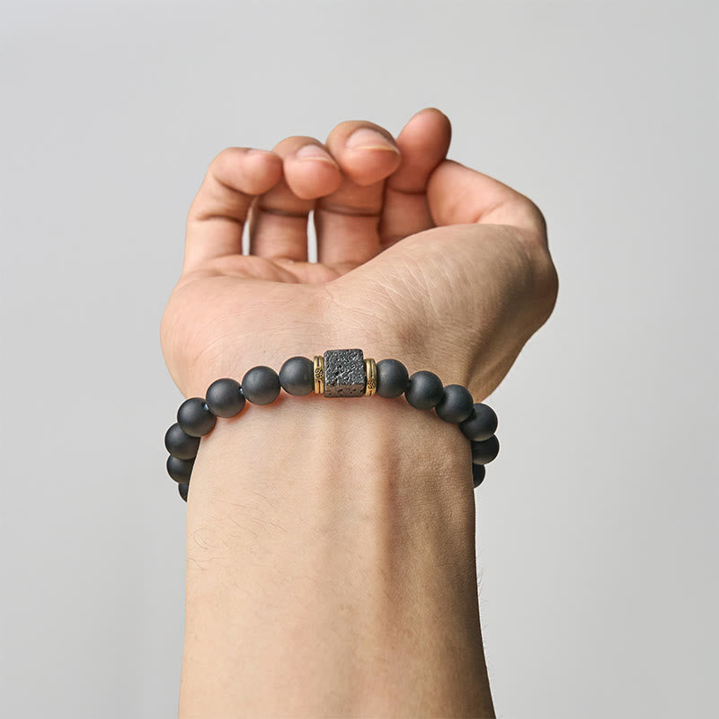 Buddha Stones Natural Frosted Black Onyx Square Lava Rock Fortune Bracelet - image 4