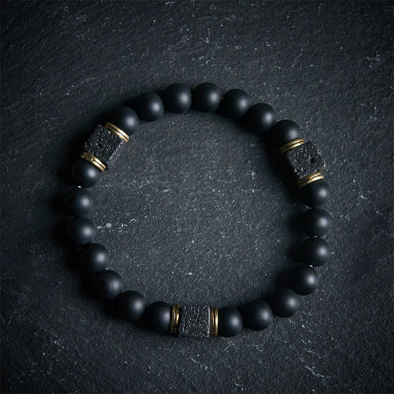 Buddha Stones Natural Frosted Black Onyx Square Lava Rock Fortune Bracelet - 20cm - image 0