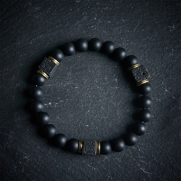 Buddha Stones Natural Frosted Black Onyx Square Lava Rock Fortune Bracelet - 20cm - image 0